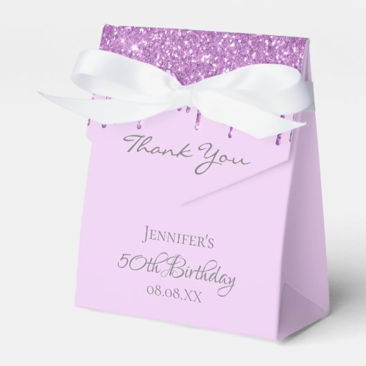 Birthday Party paarse glitter violet bedankt Bedankdoosjes (Voorkant Zijde)