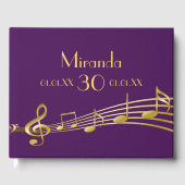 Birthday party paarse gold muzieknoten name gastenboek (Voorkant)