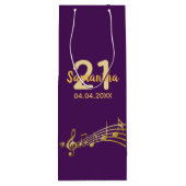 Birthday party paarse gold muzieknoten name wijn cadeautas (Achterkant)