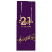 Birthday party paarse gold muzieknoten name wijn cadeautas (Voorkant)