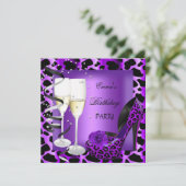 Birthday Party Paarse Leopard Black Shoes Kaart (Staand voorkant)