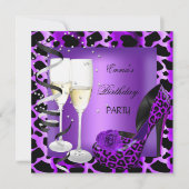 Birthday Party Paarse Leopard Black Shoes Kaart (Voorkant)