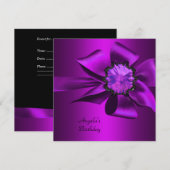Birthday Party Paarse Magenta Bow Black Kaart (Voorkant / Achterkant)