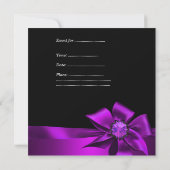 Birthday Party Paarse Magenta Bow Black Kaart (Achterkant)