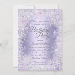 Birthday Party Paarse Silver Winter Wonderland Kaart