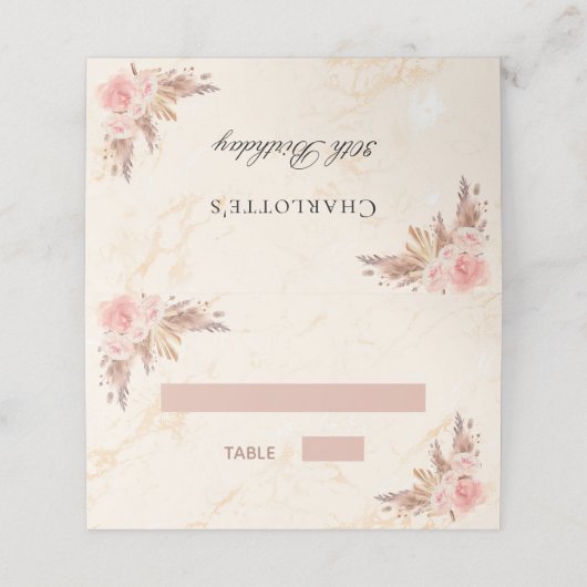 Birthday party pampa's grasbloesems marmer plaatskaartje (Buitenkant ongevouwen)