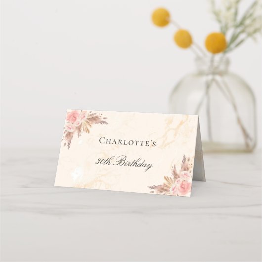 Birthday party pampa's grasbloesems marmer plaatskaartje (Achterkant)