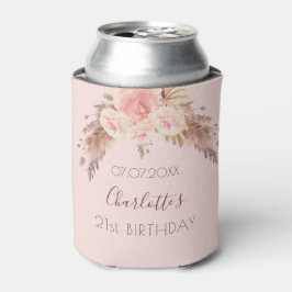 Birthday party pampas graszoge roos florale naam blikjeskoeler