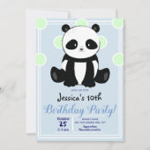 Birthday Party Panda en Blue Polka Dots Kaart (Voorkant)