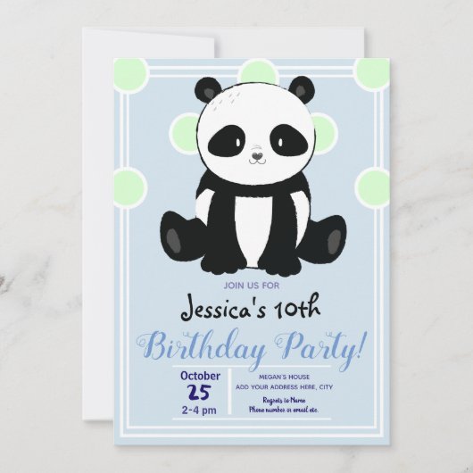 Birthday Party Panda en Blue Polka Dots Kaart (Voorkant)