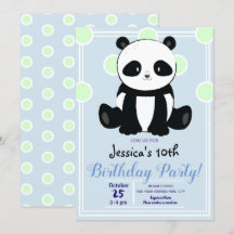 Birthday Party Panda en Blue Polka Dots