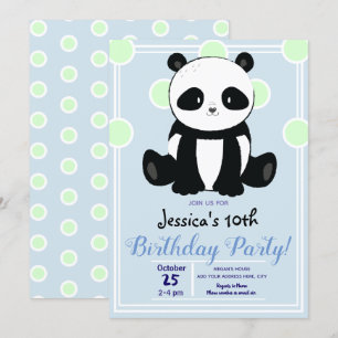 Birthday Party Panda en Blue Polka Dots Kaart