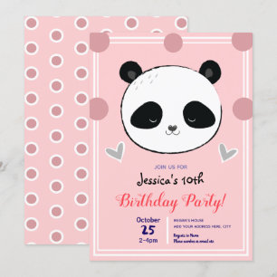 Birthday Party Panda Face en Pink Polka Dots Kaart