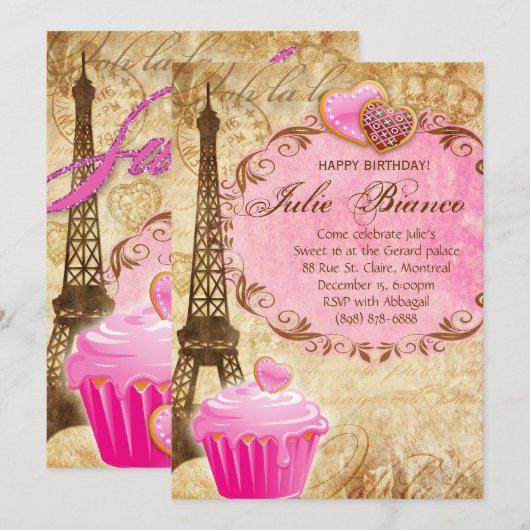 Birthday Party Paris Afstudeerder Eiffel Tower Swe Kaart (Voorkant / Achterkant)