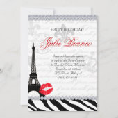 Birthday Party Paris Card Eiffel Tower Zebra Red Kaart (Voorkant)