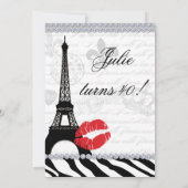Birthday Party Paris Card Eiffel Tower Zebra Red Kaart (Achterkant)