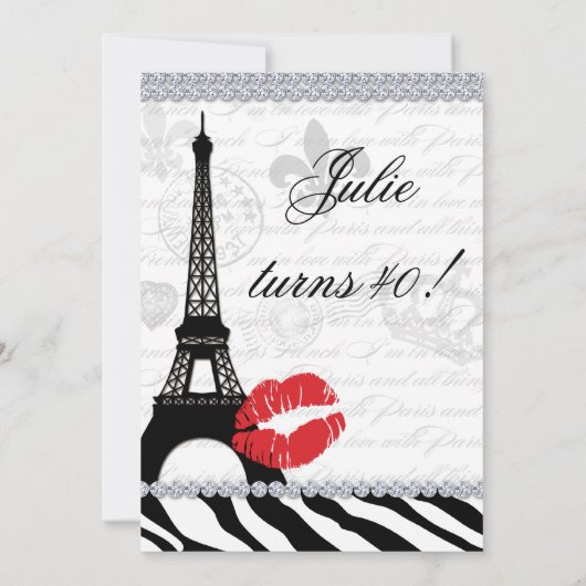 Birthday Party Paris Card Eiffel Tower Zebra Red Kaart (Achterkant)