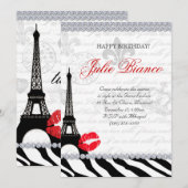 Birthday Party Paris Card Eiffel Tower Zebra Red Kaart (Voorkant / Achterkant)