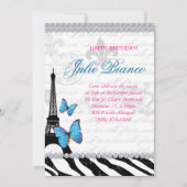 Birthday Party Paris Kaart Eiffel Tower Butterfly  (Voorkant)