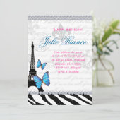 Birthday Party Paris Kaart Eiffel Tower Butterfly  (Staand voorkant)