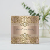 Birthday Party Pearl Coffee Cream Gold chain Kaart (Staand voorkant)