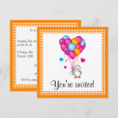 Birthday Party Penguin Heart Balloons  Kaart (Voorkant / Achterkant)