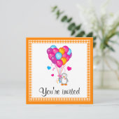 Birthday Party Penguin Heart Balloons  Kaart (Staand voorkant)