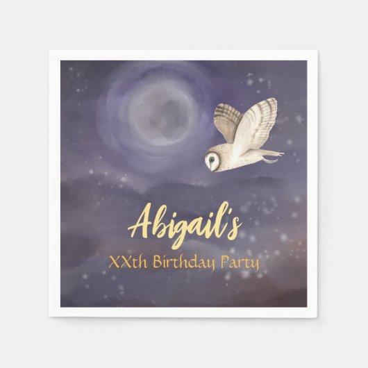 Birthday Party Personalized Full Moon and Owl Servet (Voorkant)