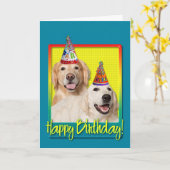 Birthday Party Pet - Golden Retriever Tebow Corona Kaart (Gele Bloem)