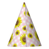 Birthday Party Pet Pink Gingham Sunflower Geacht Feesthoedjes (Achterkant)