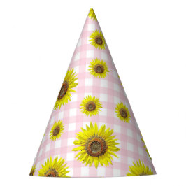 Birthday Party Pet Pink Gingham Sunflower Geacht Feesthoedjes