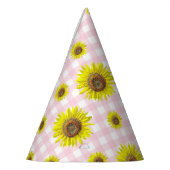 Birthday Party Pet Pink Gingham Sunflower Geacht Feesthoedjes (Links)