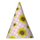 Birthday Party Pet Pink Gingham Sunflower Geacht Feesthoedjes (Rechts)