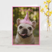 Birthday Party Pet Pug Dog Persoonlijke naam Kaart (Gele Bloem)