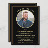Birthday Party Photo Black Gold Custom Personalize Kaart (Voorkant / Achterkant)