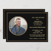 Birthday Party Photo Black Gold Personalize Kaart (Voorkant / Achterkant)