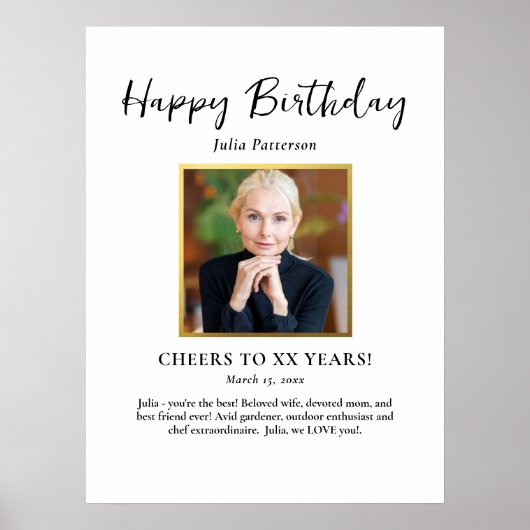 Birthday Party Photo Black Gold White Fun Welcome Poster (Voorkant)