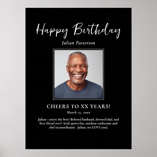 Birthday Party Photo Black White Fun Welcome Poster (Voorkant)