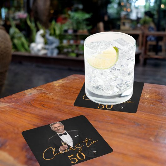 Birthday party photo cheers gold kartonnen onderzetters