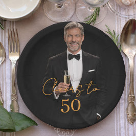 Birthday party photo cheers gold papieren bordje