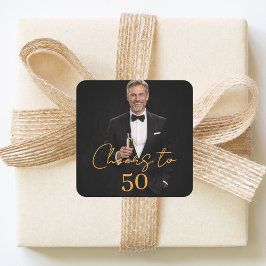 Birthday party photo cheers gold vierkante sticker