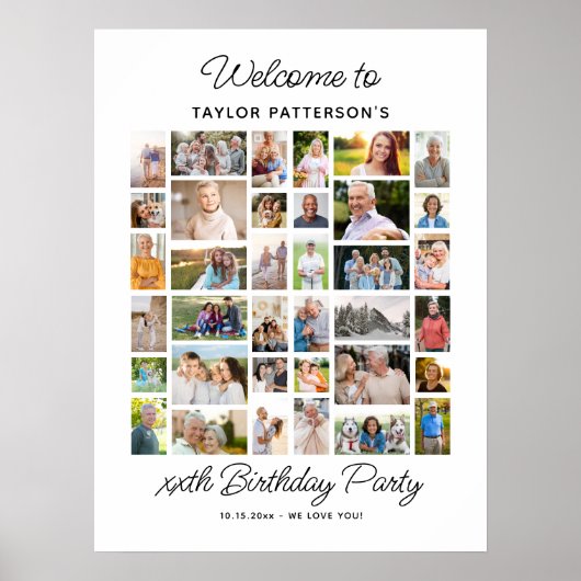 Birthday Party Photo Collage, Simple, Fun Welcome Poster (Voorkant)