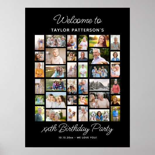 Birthday Party Photo Collage, Simple, Fun Welcome  Poster (Voorkant)