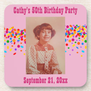 Birthday Party Photo Favor Pink Girly Bier Onderzetter