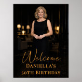 Birthday party photo gold elegant welcome poster (Voorkant)