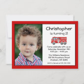 Birthday Party Photo Invitation Red Fire Engine Kaart (Voorkant)