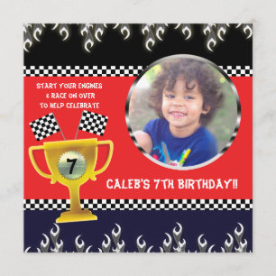 Birthday Party Photo Invitations Car Racing Trophy Kaart