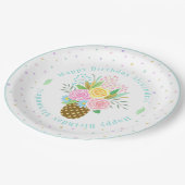 Birthday Party Pineapple Rozen Bouquet Pink Papieren Bordje (Gekanteld)