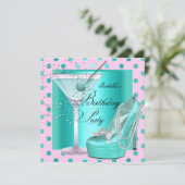 Birthday Party Pink Blauwgroen Blue Turquoise Kaart (Staand voorkant)