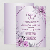 Birthday Party Pink Floral Violet Paars Lijst Kaart (Voorkant / Achterkant)